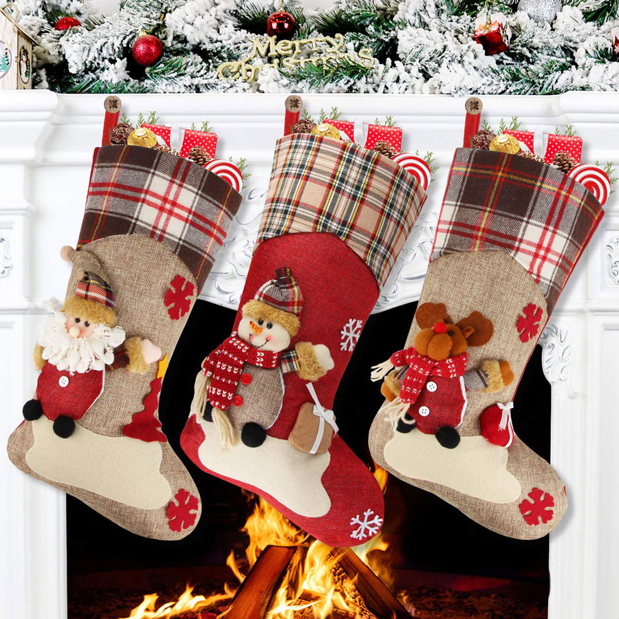 Aitey 3-Pack 3D Plush Character Christmas Stocking