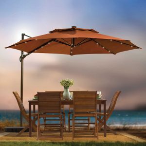 Cabana Way 11′ Cantilever Patio Umbrella, Solar Lights