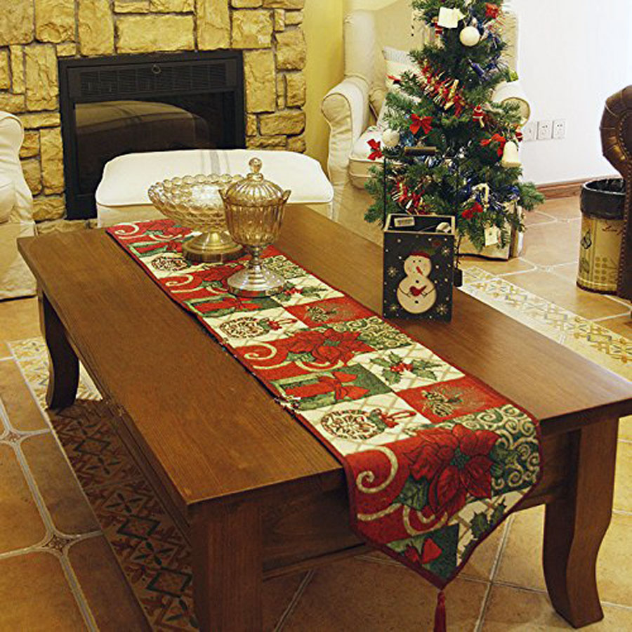 Sricam Decorative Flower Cotton Soft Christmas Table Runner